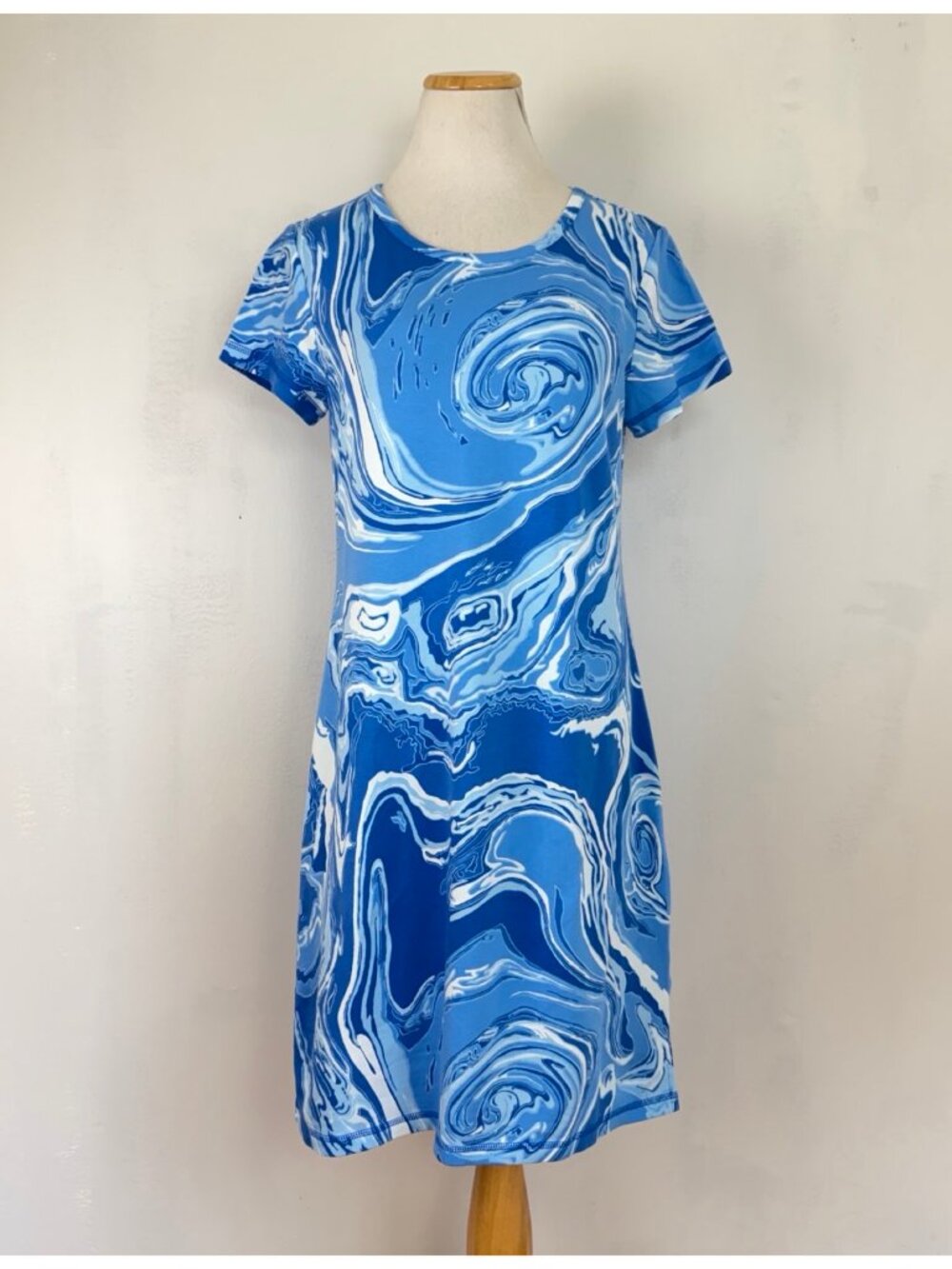 T by Talbots Dress Size Small NWT Blue/White Knit Stretch Cotton/Modal Pull On